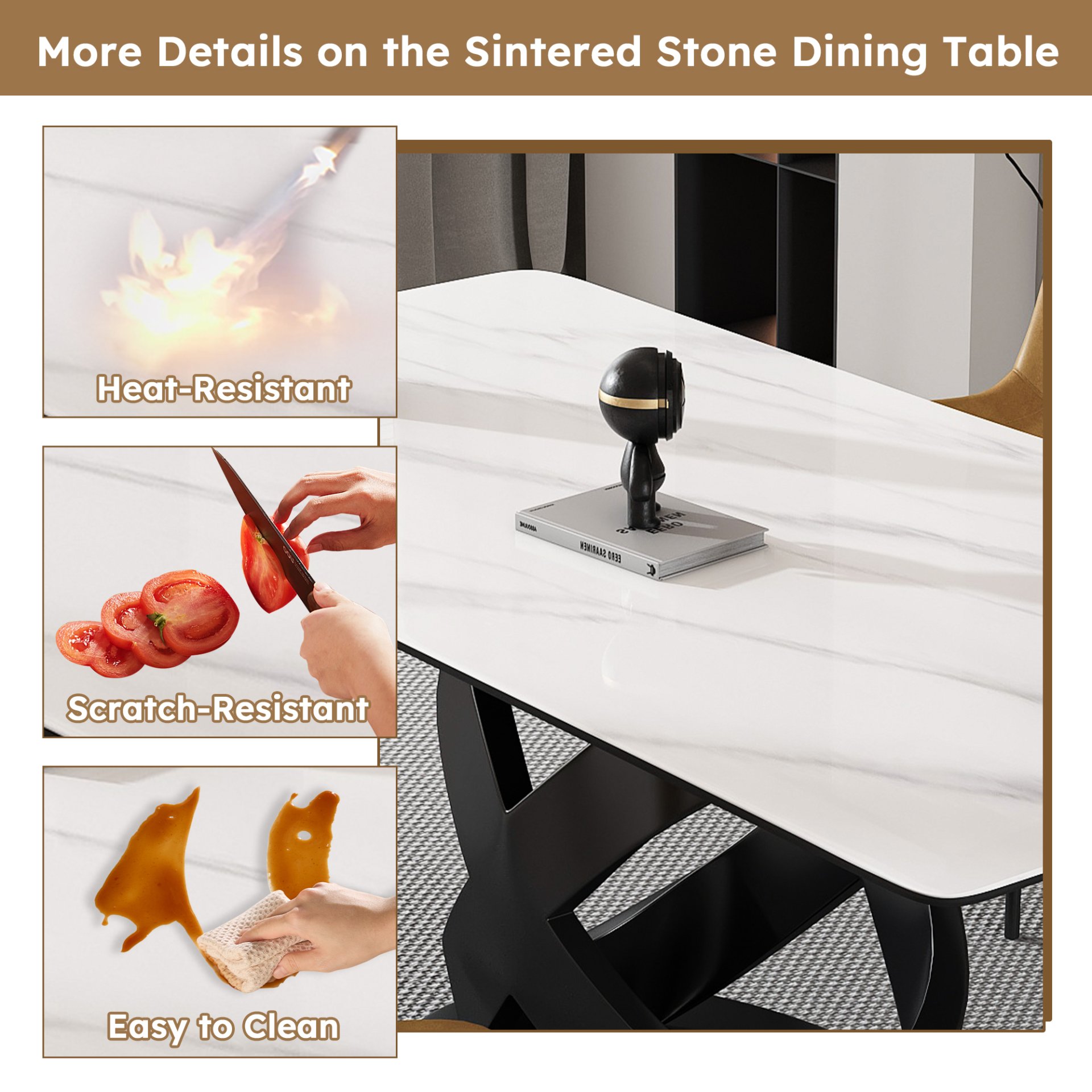 Rectangular Dining Table, For Dinner Party, 4 Chairs - Black / White - Image 11