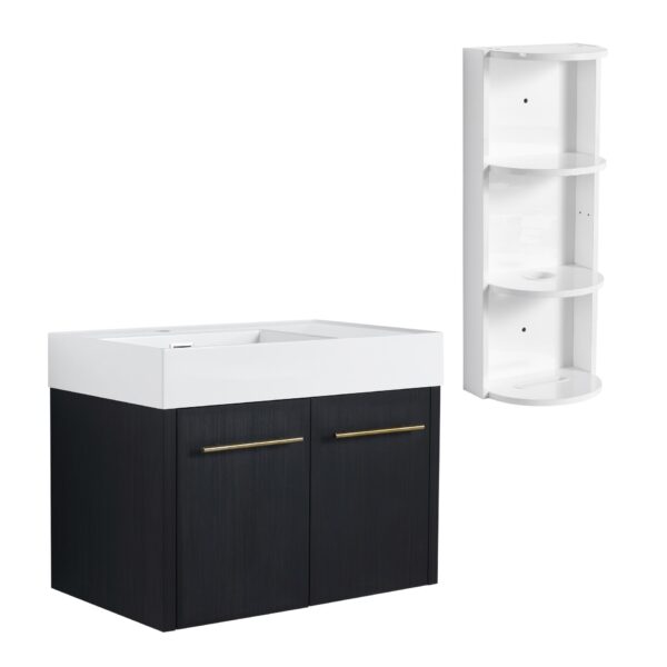 Modern Style 30" Wall Mounted Bathroom Vanity With Resin Sink And Storage Rack Plywood - Black Chestnut
