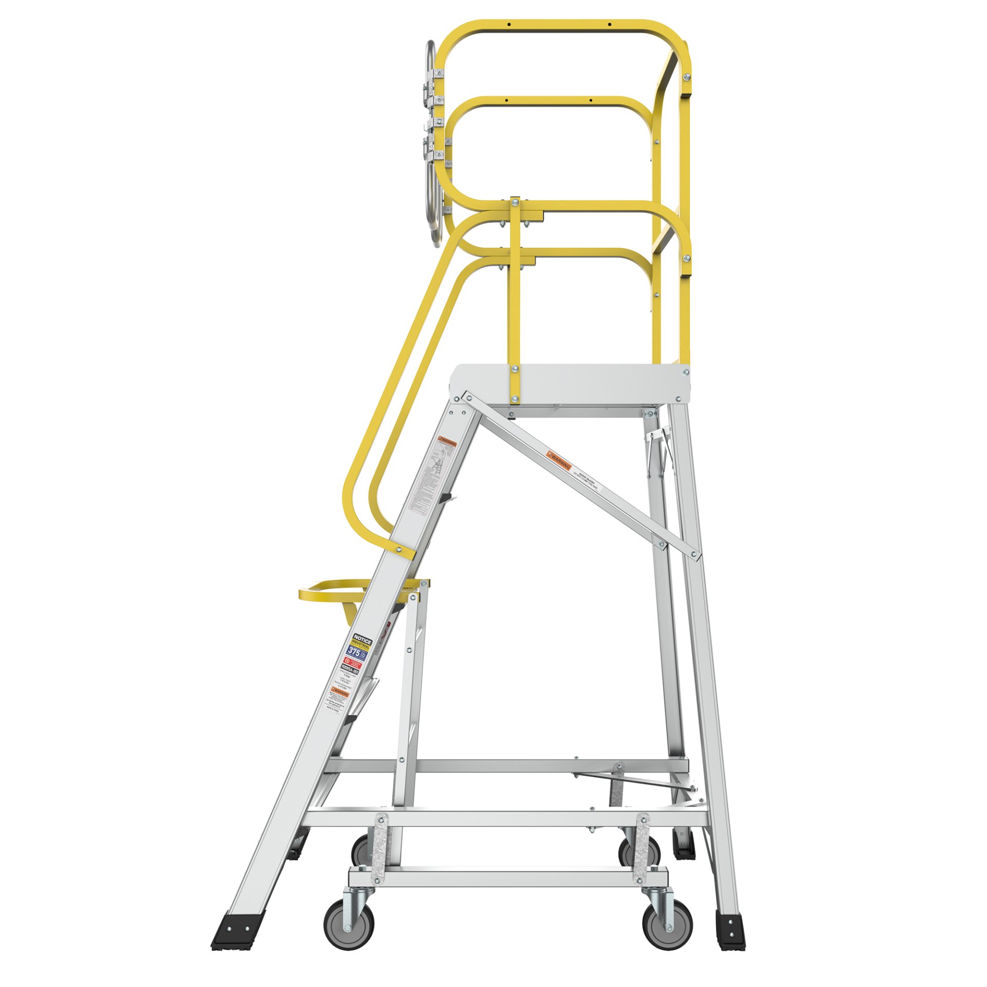 Heavy Duty Aluminum Rolling Platform Ladder With 5 Steps, 375Lbs Capacity - Silver - Image 5