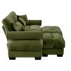Modern Over Size Velvet 2 Seater Sofa With Ottoman Round Bolster Armrests Waist & Throw Pillows - Olive Green - Image 14
