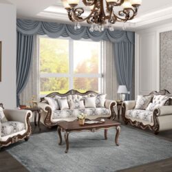 Pierce - 5 Pieces Living Room Set - Beige / Cherry
