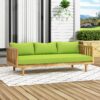 Claremont - 3 Seater Daybed Teak Acacia Wood Water Resistant Cushions - Green - Image 2
