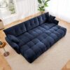 Elegant 3 Seater Sofa Set With 3 Ottomans And Pillows, Sturdy Solid Wood Frame - Blue - Image 12