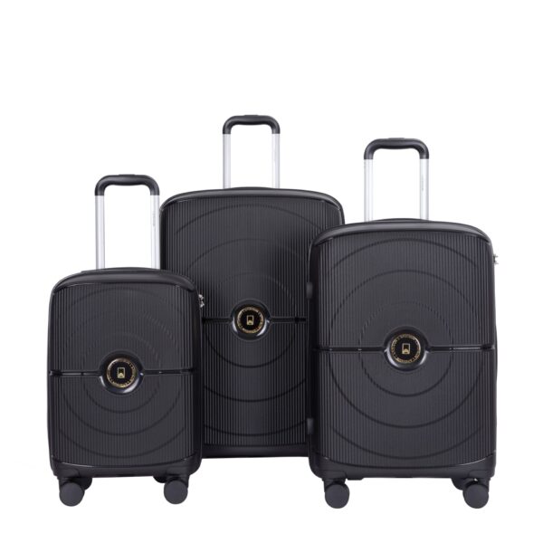 Expandable Hardshell Suitcase Double Spinner Wheels Pp Luggage Sets Lightweight Durable Suitcase With Tsa Lock, 3 Piece Set (20/24/28) - Black