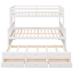 Twin Over Full Bunk Bed With Twin Size Trundle, With Drawers For Bedroom - White