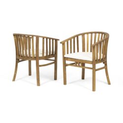 Outdoor Wooden Dining Chairs With Cushions, (Set of 2) - Cream / Teak
