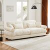 Modern Velvet 2 Seater Sofa & Bolstered Armrests And Pillows - Cream - Image 2