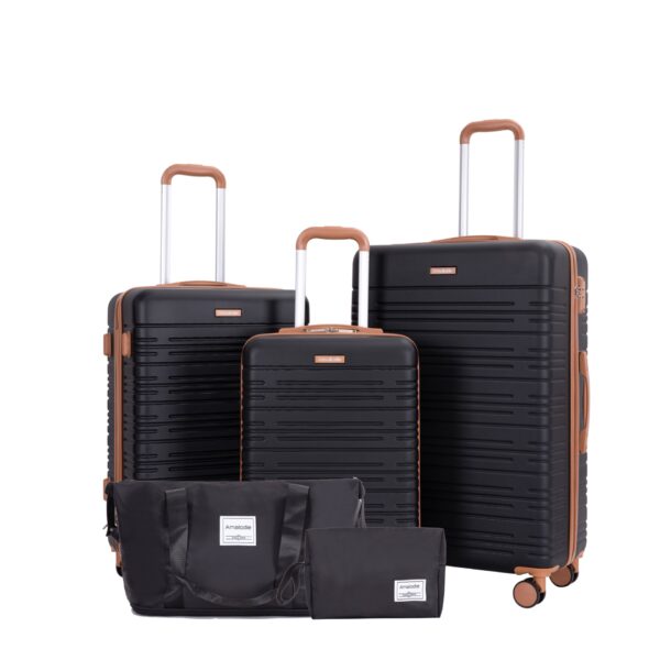 5 Piece Set (20"24"28 +A Travel Bag And A Toiletry Bag), Hard Case Spinner Wheels Luggage Sets With Tsa Lock Carry On Suitcase Luggage Durable Suitcase - Black