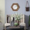 Hexagon Mirror With Natural Wood Frame, Wall Decor For Living Room Bathroom Hallway - Natural - Image 2
