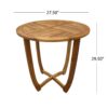 Outdoor Circular Wood Bistro Table With Curved Legs And Slat Panel Table Top - Teak - Image 3