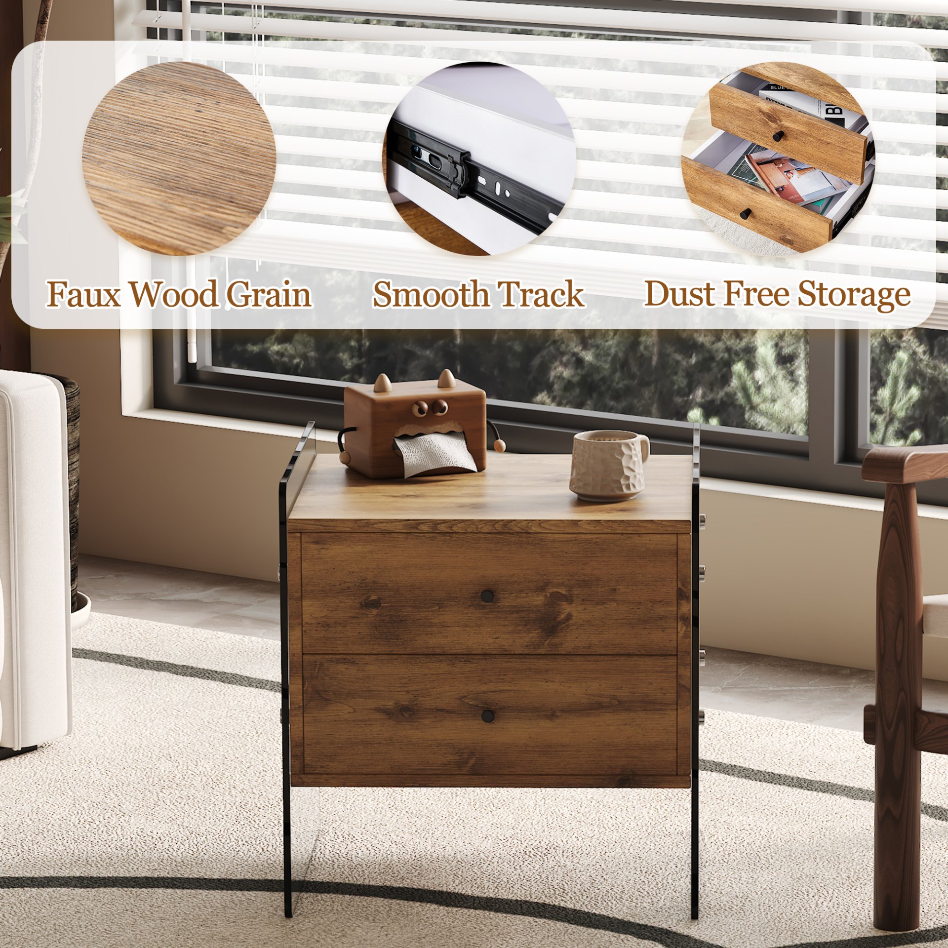 Double Drawer Bedside Table - Wood - Image 5