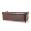 Comfy 3 Seat Sofa With Wooden Legs, Retro Style For Living Room And Study - Dark Brown - Image 5