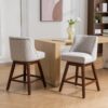 Counter Height Swivel Barstools, Upholstered Bar Stools (Set of 2) - Ivory - Image 2