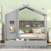 Twin Size House Bed With 2 Drawers, Kids Bed With Storage Shelf - Gray - Image 2
