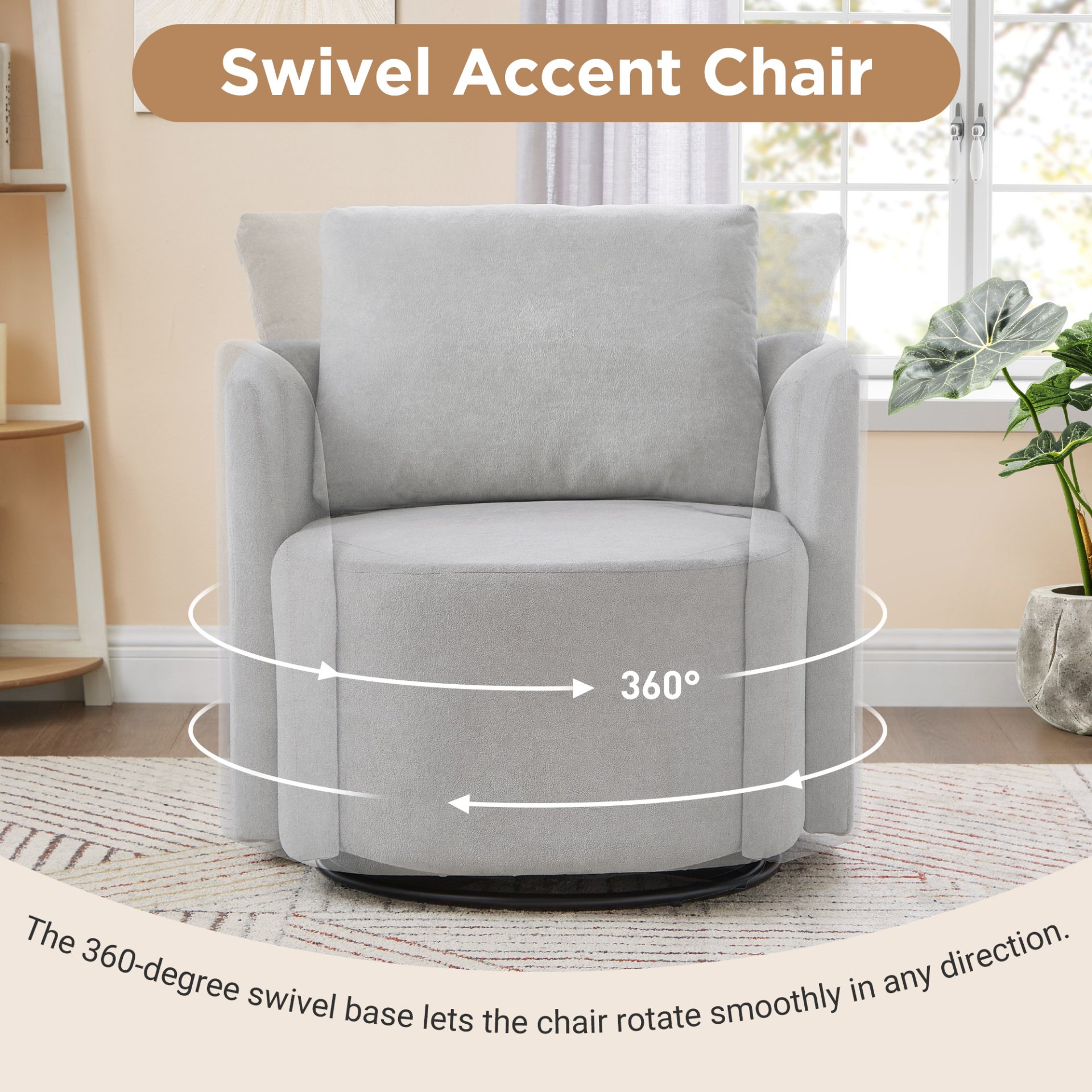 Modern 360° Swivel Accent Barrel Armchair Chenille, Upholstered With Curved Design For Living Room, Bedroom, Office, And Hotel - Gray - Image 6