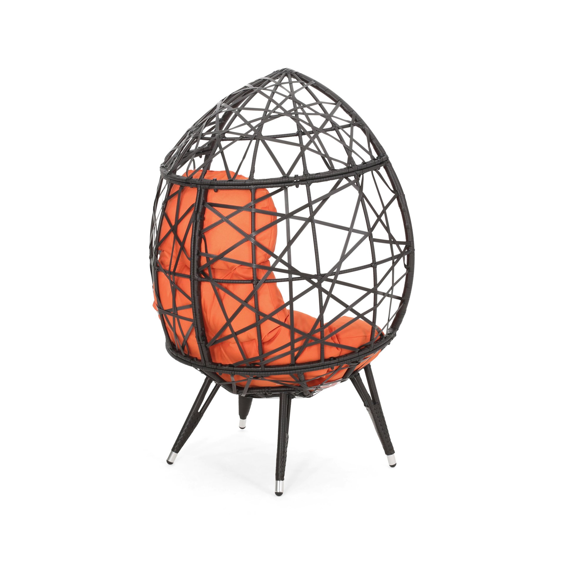 Outdoor Wicker Teardrop Chair With Cushion - Orange / Brown - Image 7