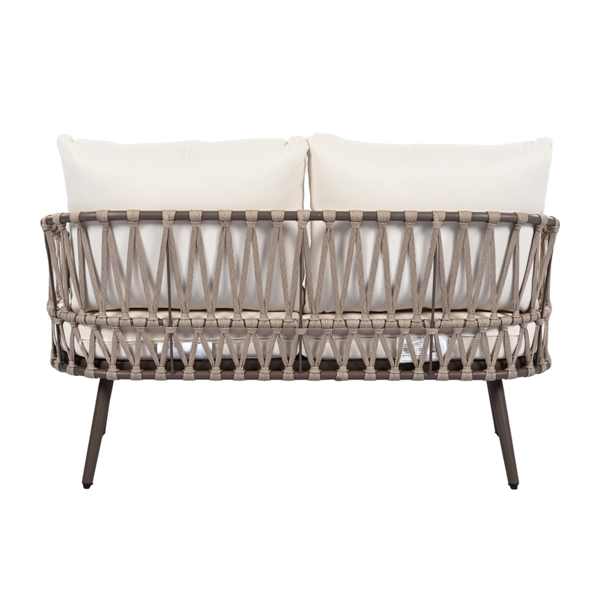 4 Piece Outdoor Patio Furniture Set, Metal Chairs With Woven Rope U Shaped Backrest, Outdoor Conversation Set With Thick Cushions And Coffee Table For Garden, Poolside, Balcony - Brown / Beige - Image 16