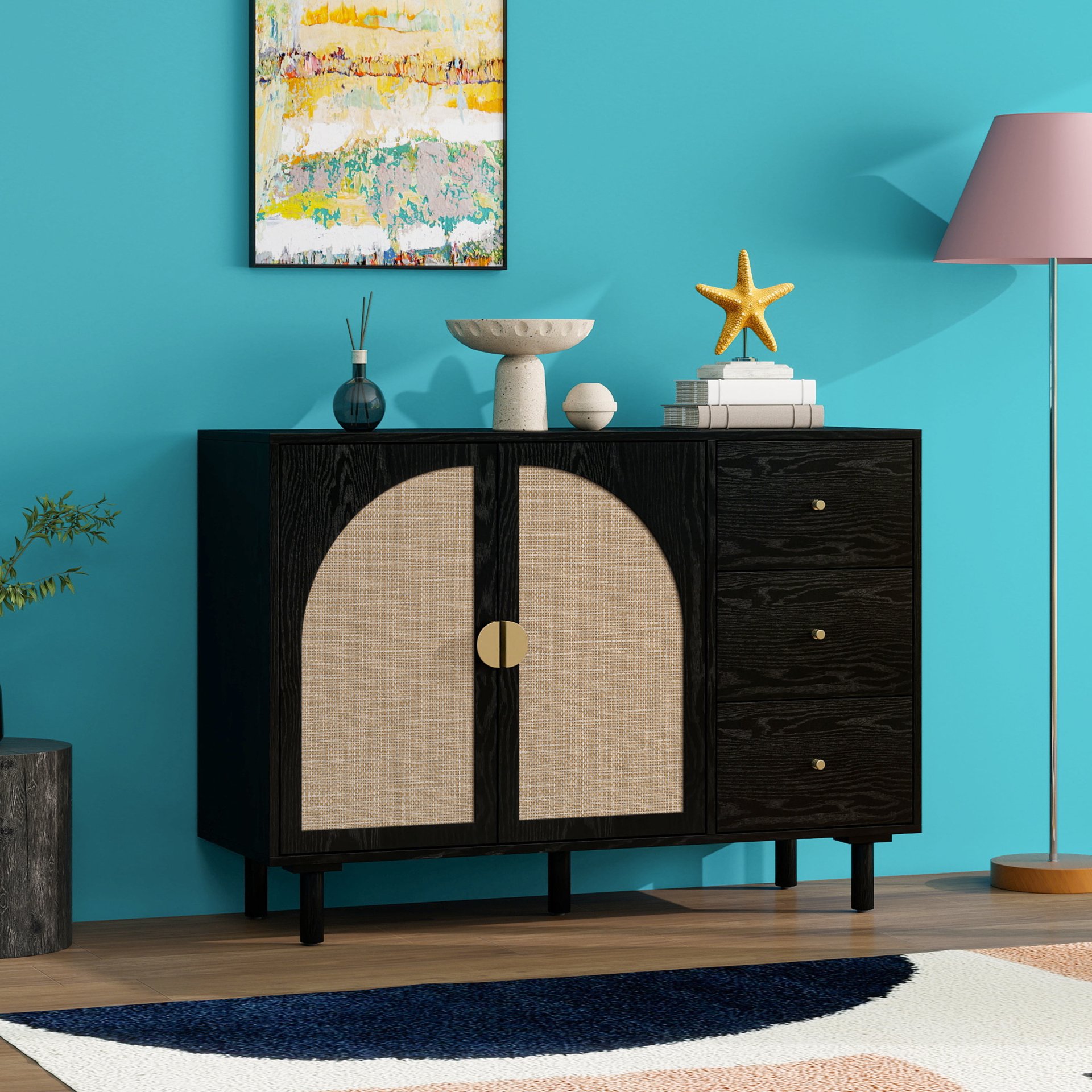 2 Door, 3 Drawer Cabinet, Suitable For Bedroom - Black - Image 4