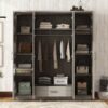4 Door Wardrobe With 1 Drawer - Gray - Image 16