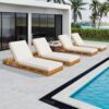 Premium Acacia Wood Lounge Chaise Set With Water Resistant Cushions, Adjustable Recline - Cream / Teak - Image 9