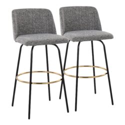 Toriano - Contemporary Fixed Height Barstool With Swivel With Round Footrest (Set of 2) - Gray / Black