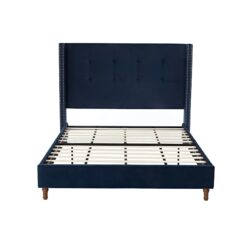 Peyton - Queen Bed Upholstered With High Headboard, Traditional Hand Buttoned Tufting - Blue