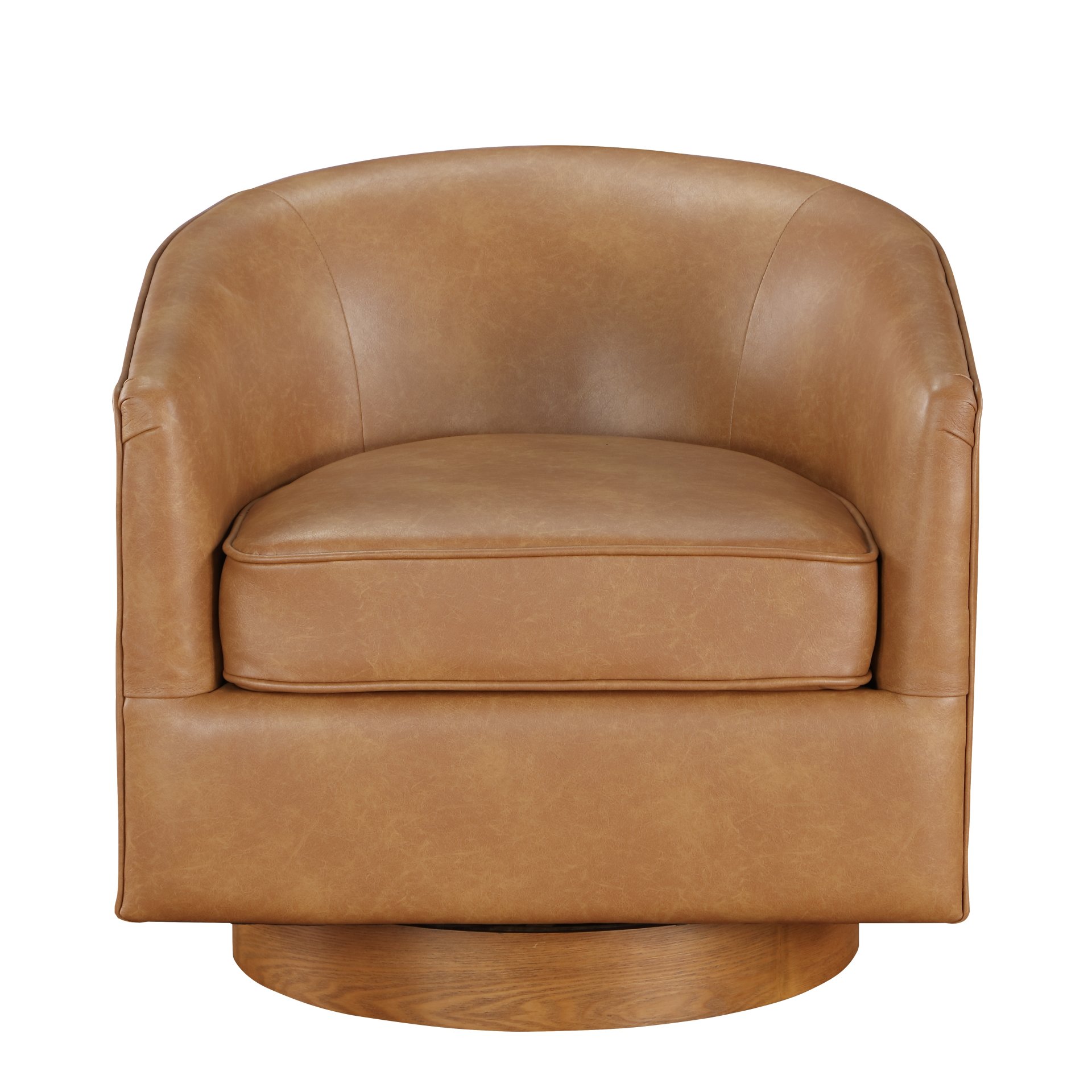 Maisy - Saddle Brown Barrel Swivel Chair With Wood Base - Brown - Image 5