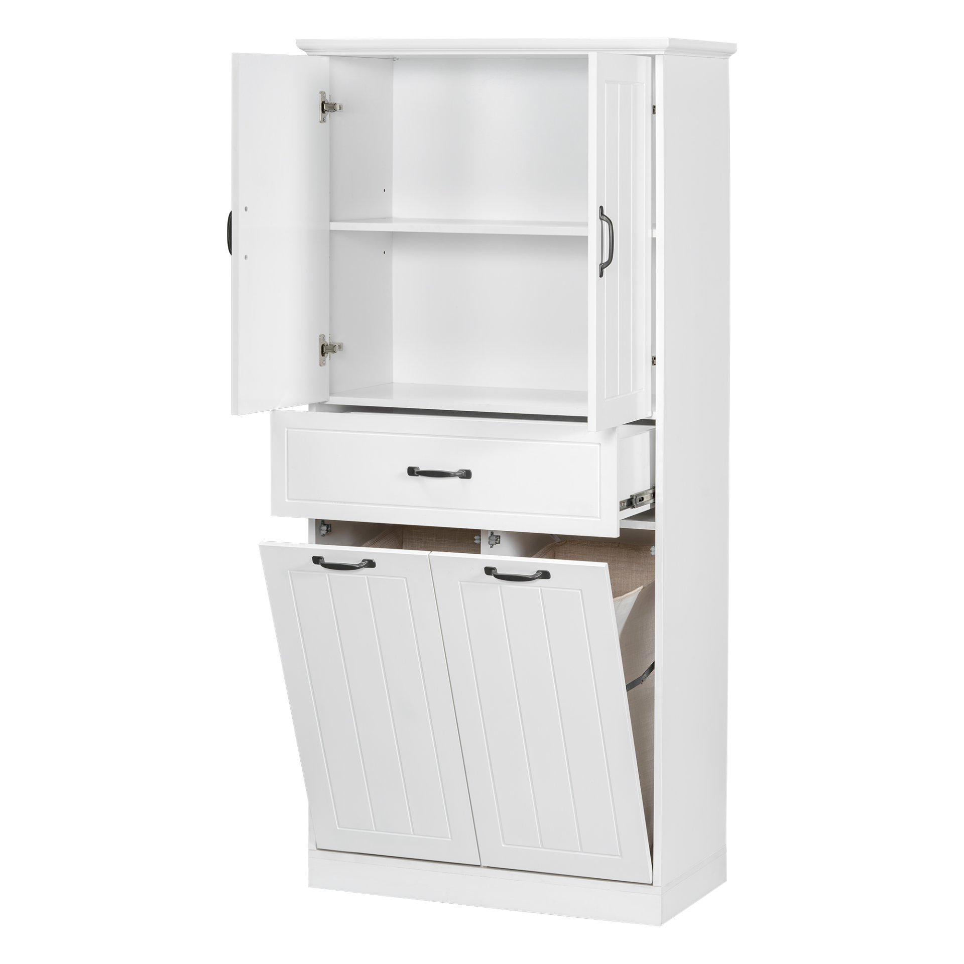Modern Bathroom Storage Cabinet With 2 Laundry Baskets, 1 Drawer, Adjustable Shelf - White - Image 13