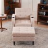 Beige Upholstered Armchair And Storage Ottoman Set, Comfortable Single Sofa With Cup Holders And Tufted Detailing, Ideal For Living Room Or Bedroom - Beige - Image 5
