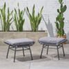 Outdoor Modern Boho Wicker Ottoman With Cushions (Set of 2) - Gray - Image 6