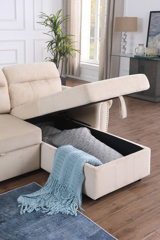 Ashton - Reversible Sleeper Sectional Sofa Chaise - Beige - Image 12