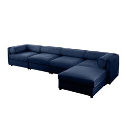 Modular Sectional Sofa With Cylindrical Backrest And Armrests Storage Deep Comfortable Seating Chenille 4 Seat L Shaped Sofa - Blue