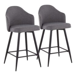 Ahoy - Contemporary Fixed Height Counter Stool With Square Footrest (Set of 2) - Black / Gray