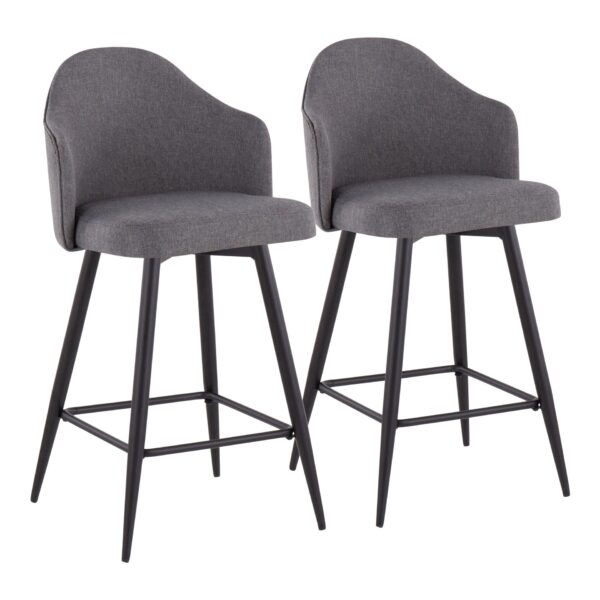 Ahoy - Contemporary Fixed Height Counter Stool With Square Footrest (Set of 2) - Black / Gray