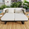 Outdoor Patio Daybed Rattan Daybed Outdoor Sunbed With Detachable Pillows For Patio, Backyard, Pool - Beige - Image 10