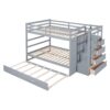 Full Over Full Bunk Bed With Twin Size Trundle And Staircase - Gray - Image 21