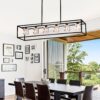 6 Light Farmhouse Chandelier, Modern Industrial Linear Rectangular Crystal Pendant Light Cage Chandelier For Dining Room, Kitchen Island, Bar, Long Table, G9*6 Bulbs Included - Matte Black - Image 3
