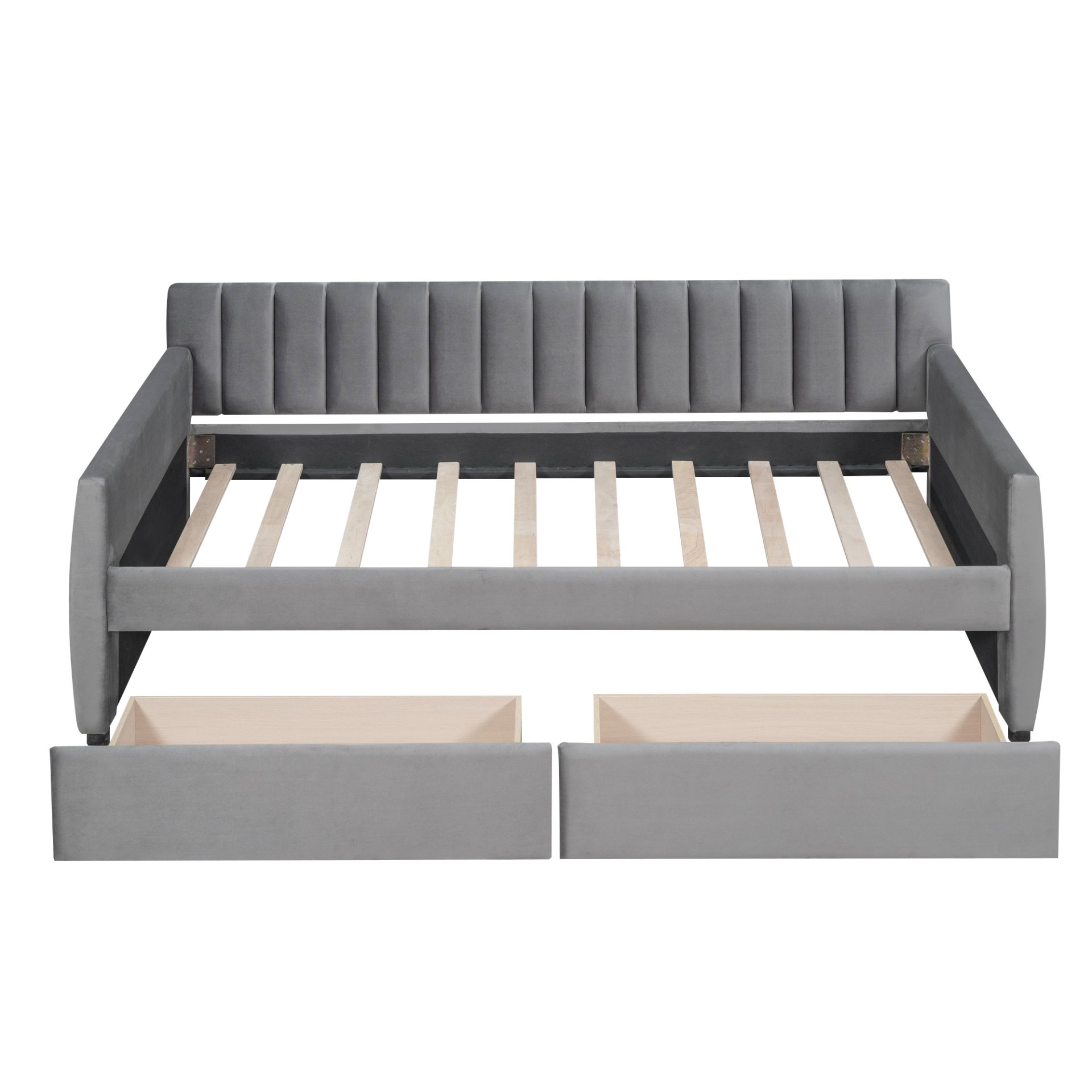 Twin Size Upholstered Daybed & Drawers, Slat Support - Gray - Image 5