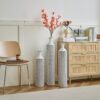 Modern Floor Vase Set Metal Vases With Geometric Pattern, 3 Piece Home Decor Set - White / Black - Image 7