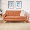 Mid Century Modern Loveseat Sofa With Button Tufted Backrest - Burnt Orange - Image 2