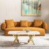 Elegant Stainless Steel Coffee Table With Marble Pattern For Living Room & Office - Gold - Image 12