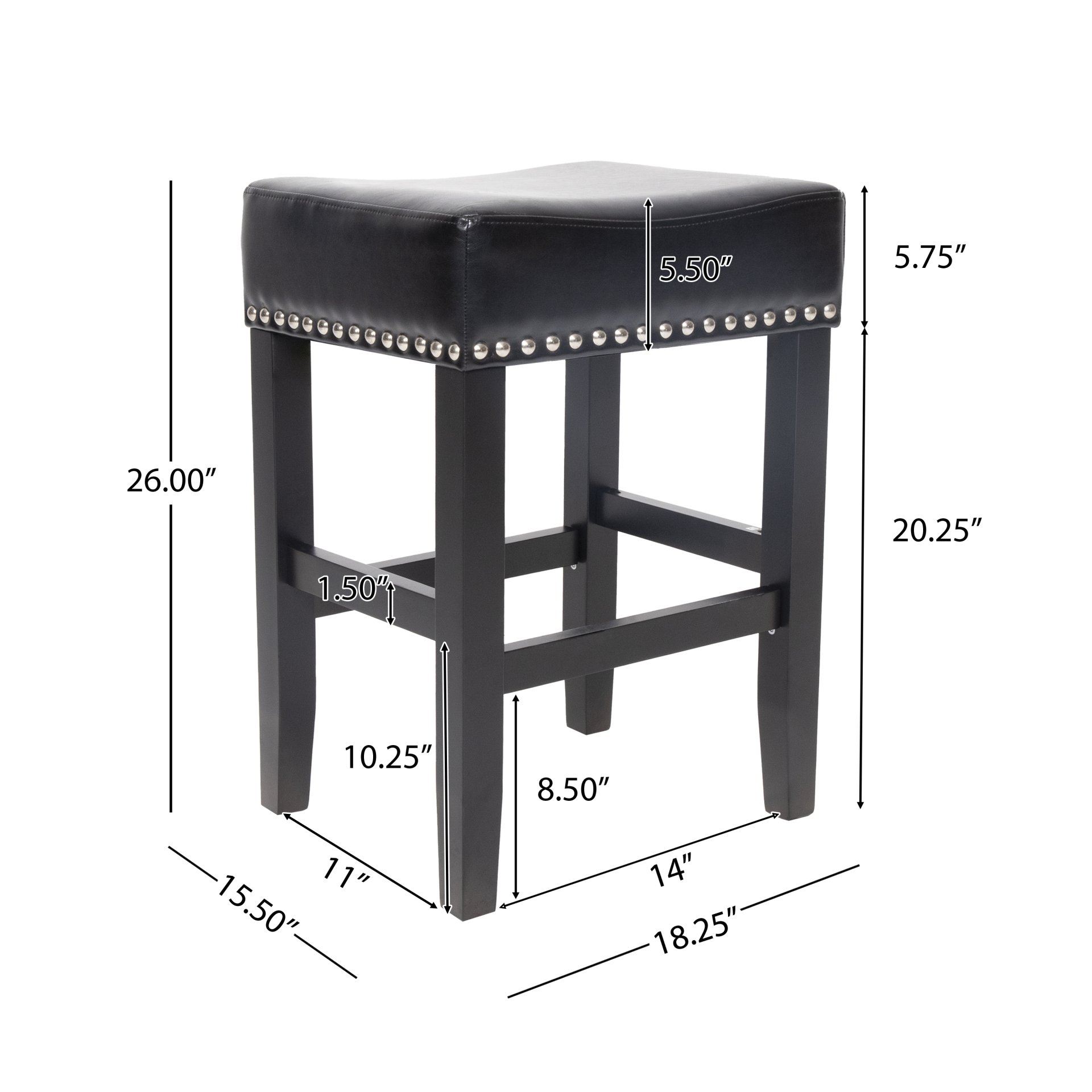 Soltique - Backless Dining Counter Stool With Leather Upholstered And Nailhead Trim (Set of 2) - Black - Image 3