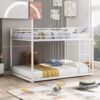 Full Over Full Metal Bunk Bed, Low Bunk Bed With Ladder - White - Image 2
