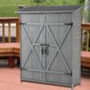Outdoor Storage Shed With Lockable Door, Wooden Tool Storage Shed With Detachable Shelves & Pitch Roof - Gray - Image 2