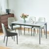 Modern Sintered Stone Dining Table Glossy Rock Surface Family Dining Table For 8 People With Sturdy Metal Legs Contemporary Kitchen Restaurant Furniture - Black / Gray - Image 2