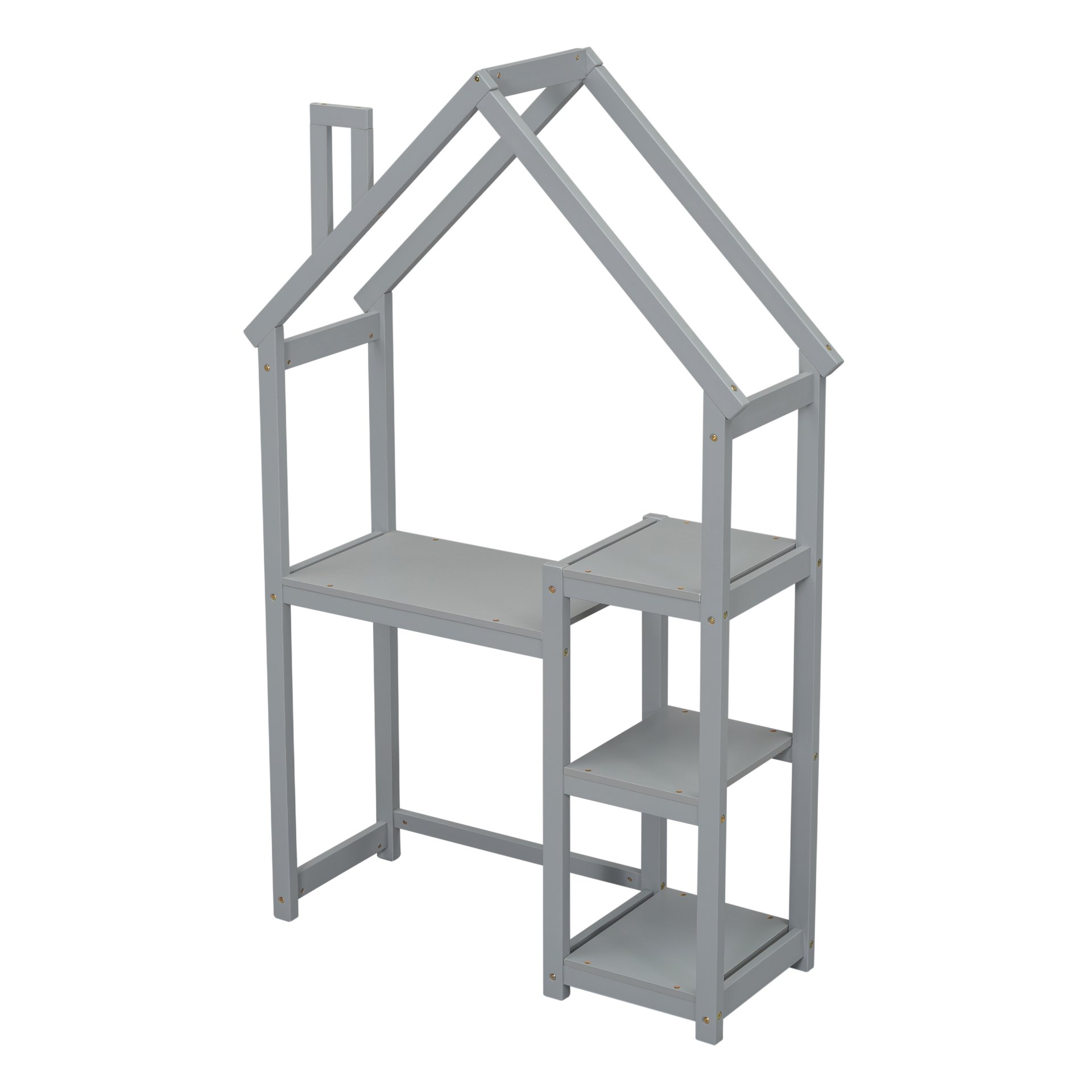 House-Shaped Wooden Writing Desk, Kids Study Table, Bookshelf & Toy Storage - Gray - Image 11