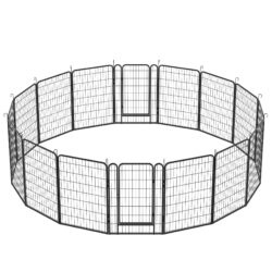 16 Panels Heavy Duty Metal Playpen With Door, Dog Fence Pet Exercise Pen For Outdoor - Black