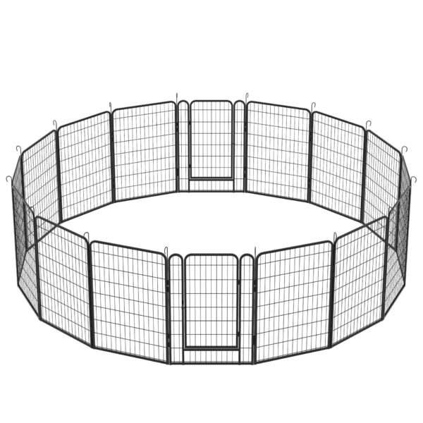 16 Panels Heavy Duty Metal Playpen With Door, Dog Fence Pet Exercise Pen For Outdoor - Black