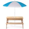 3-In-1 Kids Outdoor Wooden Picnic Table With Umbrella, Convertible Sand & Water, ASTM & CPSIA Certification - Natural Wood - Image 12