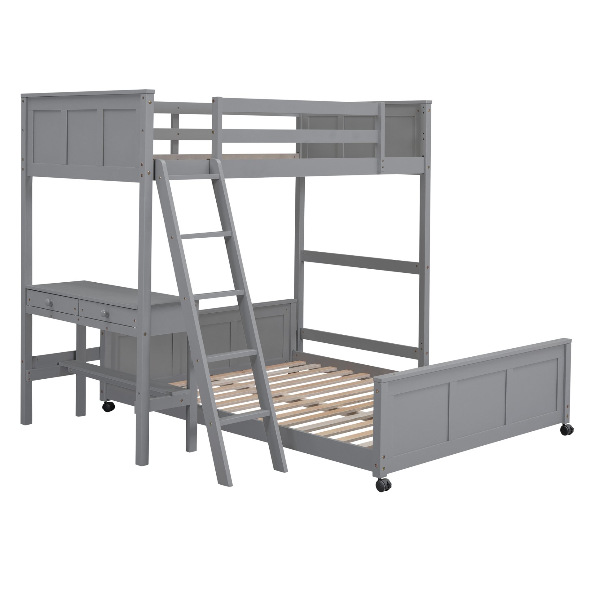 Twin Over Full Bunk Bed With Desk - Gray - Image 4